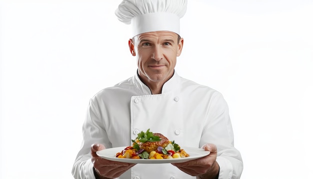 Kucharz trzymający talerz z daniem